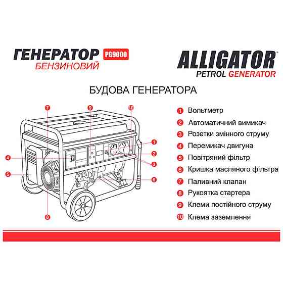 Генератор Alligator бензиновый 7,5кВт (ном 7,0кВт) Днепр