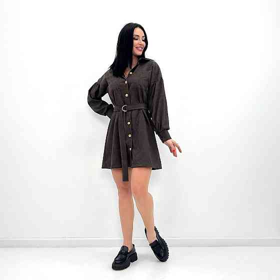 Вельветова сукня з широкими рукавами "Margo" оптом | Батал | Розпродаж моделі Шоколадний, 50-52 Київ