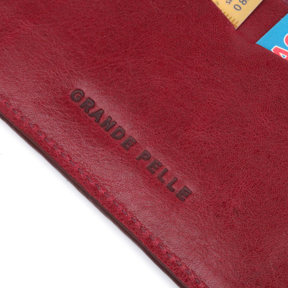 Жіноча обкладинка на військовий квиток із глянсової шкіри Карта GRANDE PELLE 16779 Бордова Київ - фото 5