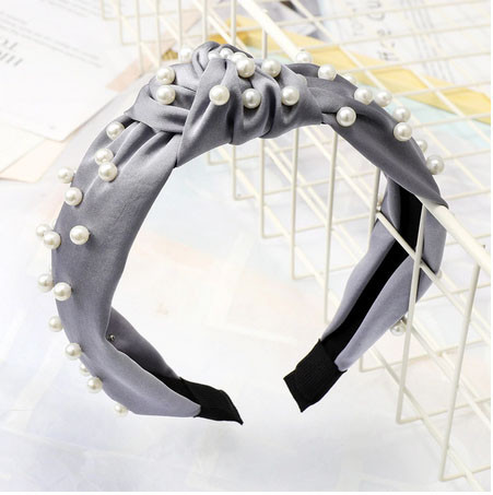 Обруч для волосся широкий сірий з намистинами Київ - фото 1