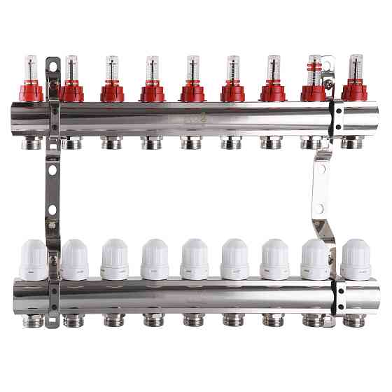 Колектор з вимірювачем витрат, регуляторами та кріпленням ECO 001D 1″x9 Тернопіль