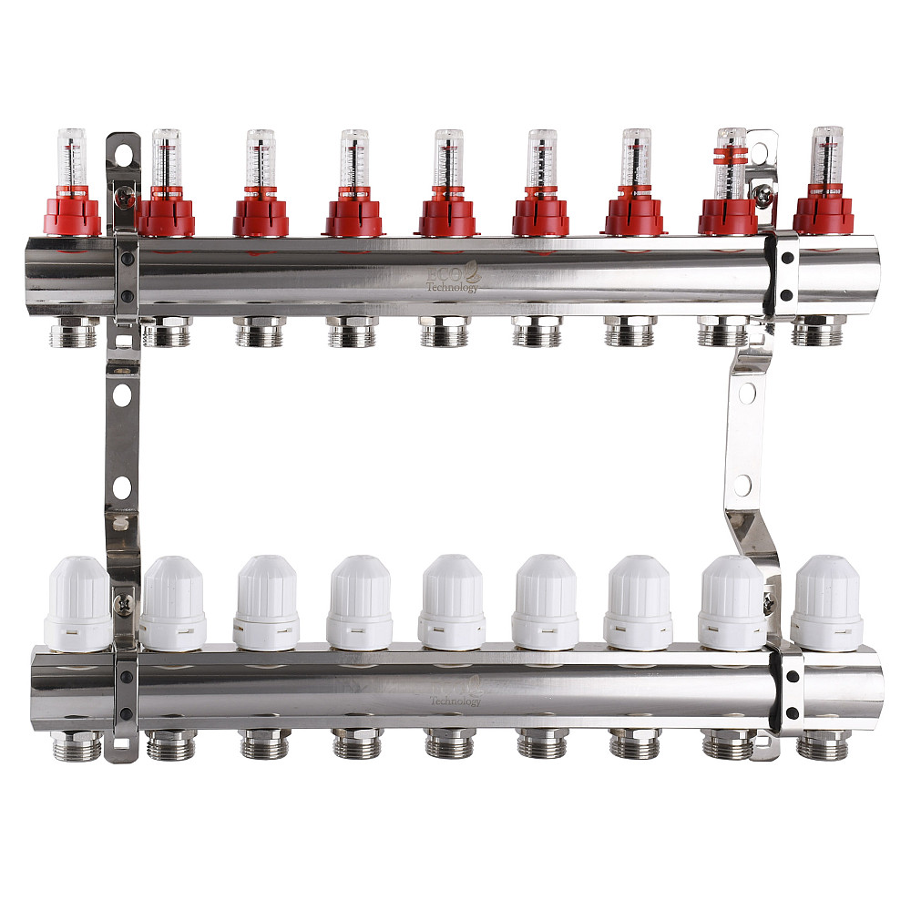 Колектор з вимірювачем витрат, регуляторами та кріпленням ECO 001D 1″x9 Тернополь - изображение 1