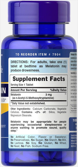 Мелатонин Puritan's Pride Melatonin 3 мг 240 таб Киев - изображение 4