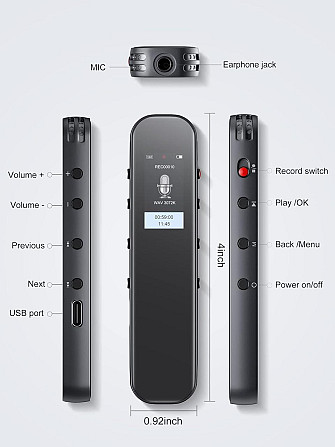 Диктофон Jolike 32GB - голосова активація 3072 Кбіт/с перезаряджуваний пристрій запису з USB-C Дніпро - фото 6