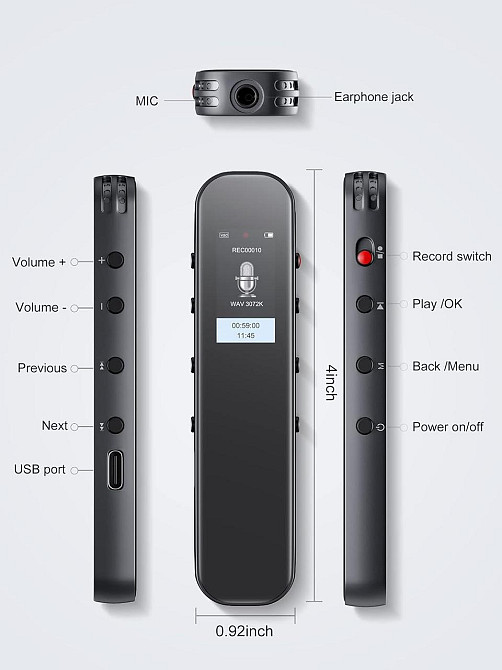 Диктофон Jolike 32GB - голосовая активация 3072 Кбит/с перезаряжаемое устройство записи с USB-C Днепр - изображение 6
