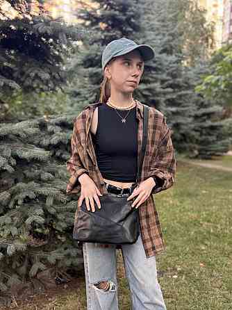 Невелика жіноча сумка з двома ремінцями з натуральної шкіри Чорний (Vintage) Київ