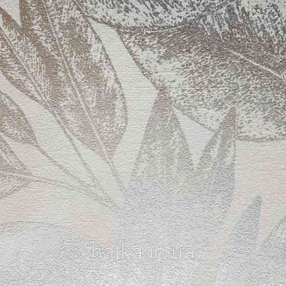 Вінілові шпалери на флізелін AS creation Attractive листя сріблястий металік на білому тлі Київ