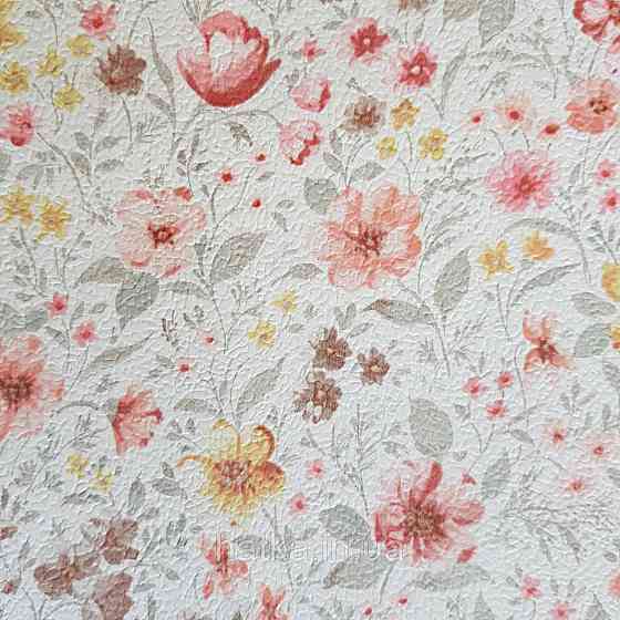 Шпалери вінілові на флізелін 0.53х10.05м Rasch Textil Petite Fleur 5 квіти маленькі червоні жовті на білому Київ