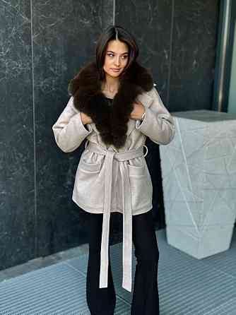 Женское пальто с меховым воротником Бежевый 42 Харьков