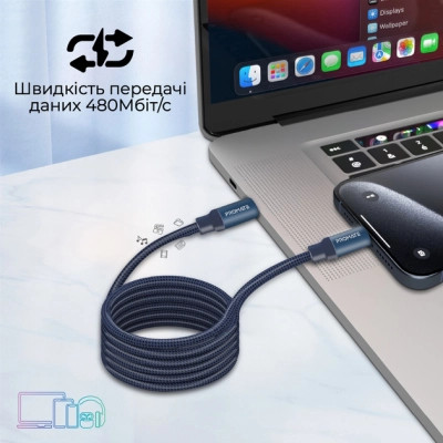 Дата кабель USB-C to USB-C springy.blue Promate (springy.blue) Вінниця - фото 4