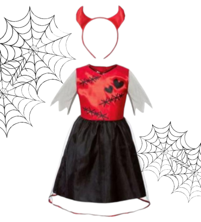 Дитяча сукня з обручем ріжками Диявол на Хелловін розмір М 7-10 років червоне з чорним Київ