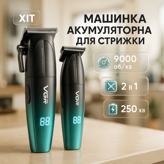 Набір для стрижки VGR 2 в 1 V-640 GREEN, акумуляторна машинка для стрижки та триммер NG-58 Львів