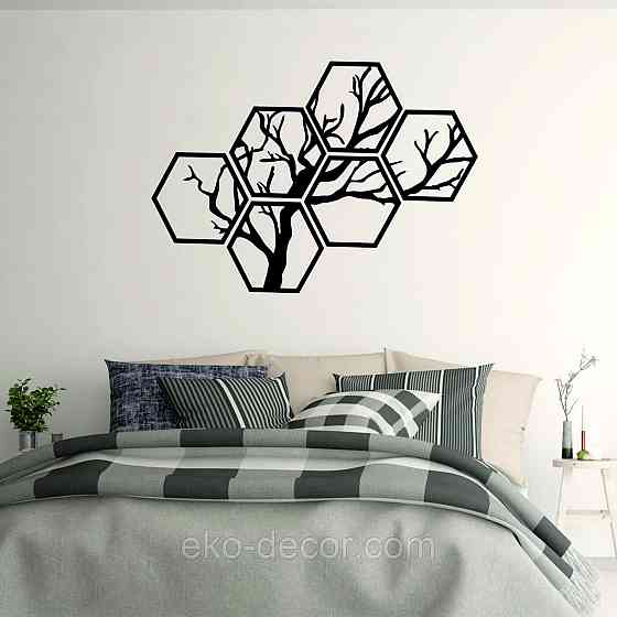 Декоративное настенное Панно «Дерево», Декор на стену 130*92 см, Черный, Ручная работа Киев