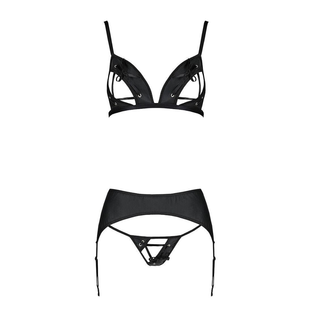 Комплект з екошкіри Passion MILEY SET XXL/XXXL, black, трусики, бюстгальтер, пояс для панчіх Sex Aura Київ - фото 3
