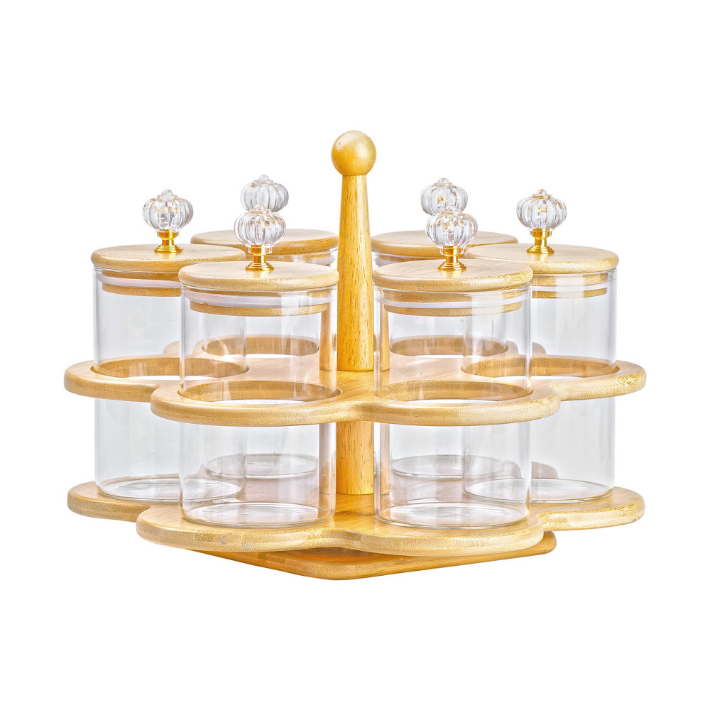 TS Kitchen Банки для сипучих продуктів набір із 6 штук по 580 мл на дерев'яній підставці Коломия - фото 1