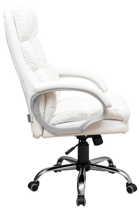 Офісне крісло керівника ManhattanDesign Хром Tilt М-1 Натуральна шкіра Lux White (Прогумовані колеса) Днепр - изображение 3