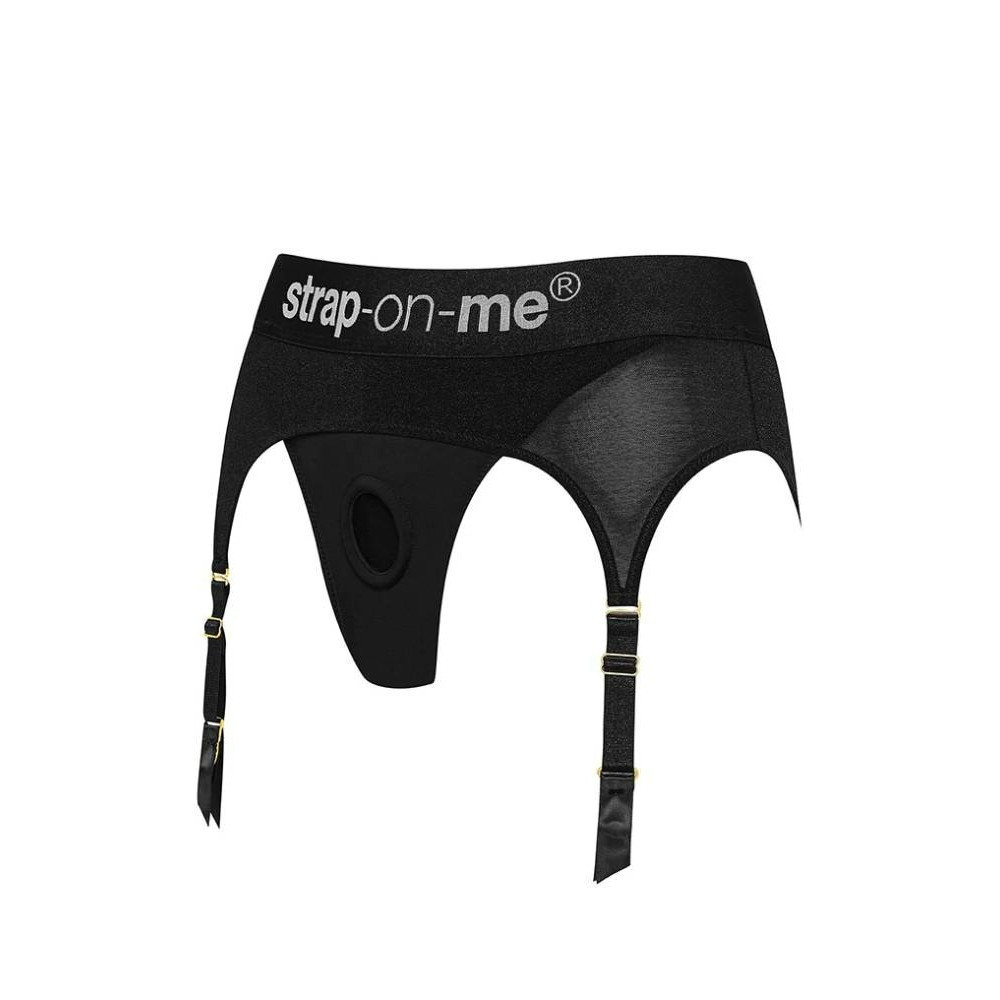 Трусики для страпону, XXL, з підв'язками для панчох Strap-On-Me чорні Sex Aura Київ - фото 8
