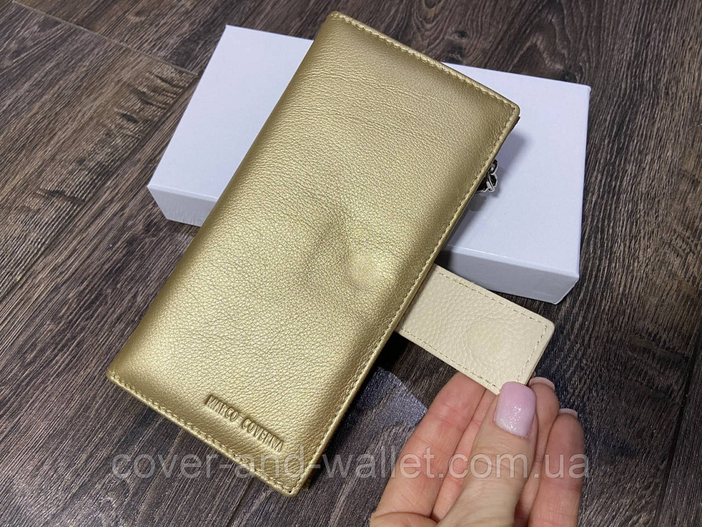 Жіночий гаманець з натуральної шкіри золотистого кольору на магніті та блискавці Marco Coverna 0134 Київ - фото 2