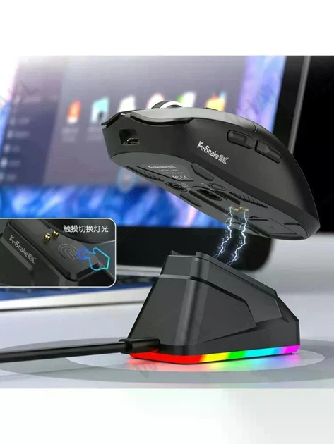Мышь беспроводная K-SNAKE X11 Black RGB Dock, 12000 DPI, PixArt PAW3311, 63 г, Bluetooth/2.4GHz/USB-C Киев - изображение 5