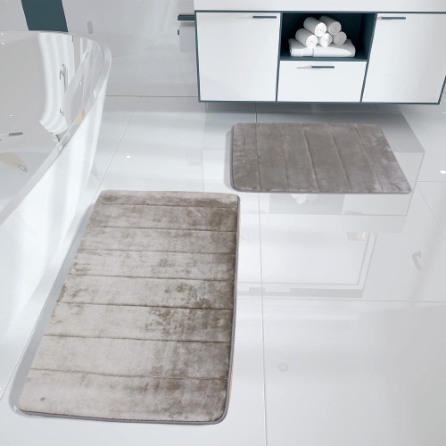 Набір 2 килимки для ванної Aquarius з ефектом пам'яті 50х80 см, 40х60 см Сірий у смужку Буча - фото 8