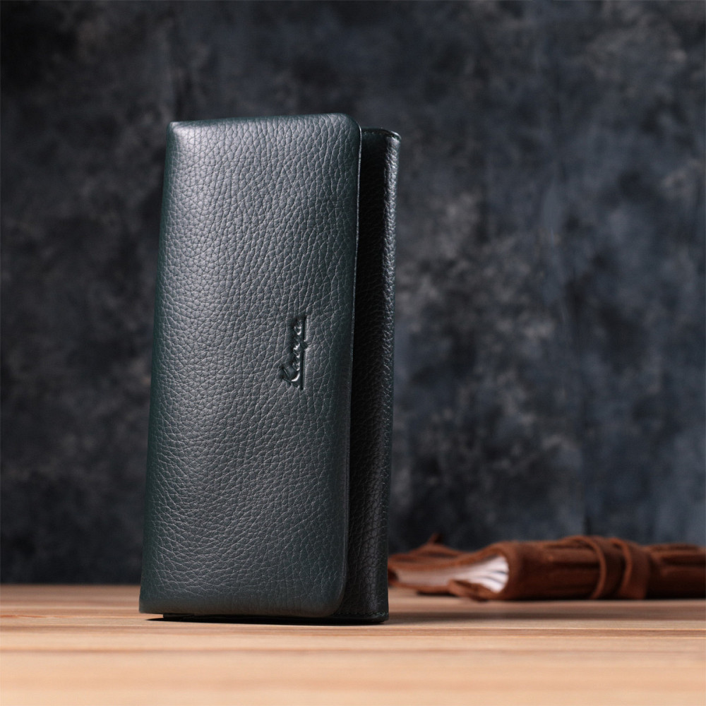 Горизонтальний жіночий гаманець з натуральної шкіри KARYA 22852 Зелений Київ - фото 10