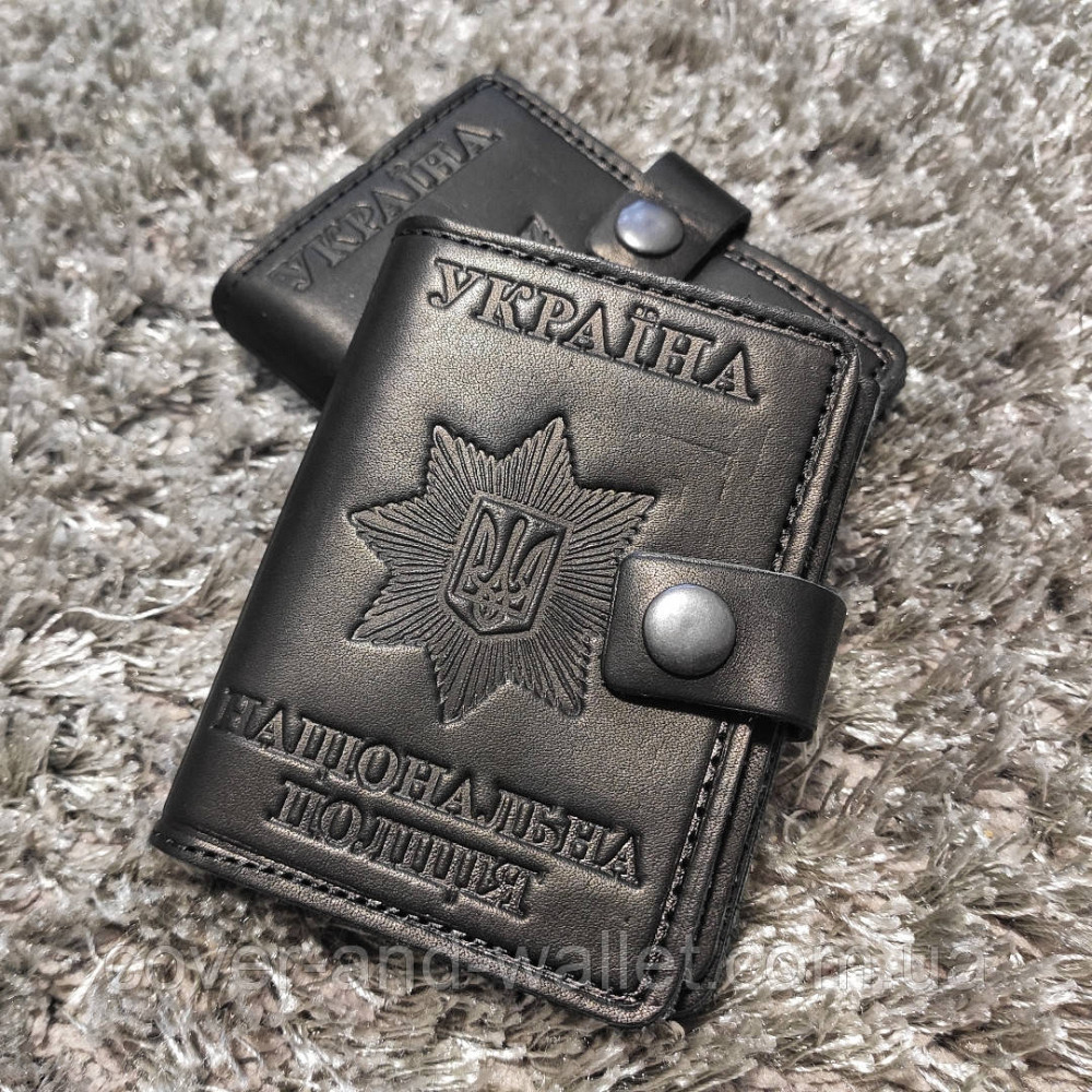 Обложка кожаная "Національна поліція"на кнопке под жетон Київ - фото 1