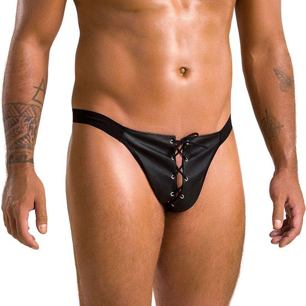 Мужские слипы на шнуровке Passion 044 SLIP BEN XXL/XXXL Black, экокожа, люверсы Sex Aura Киев - изображение 1