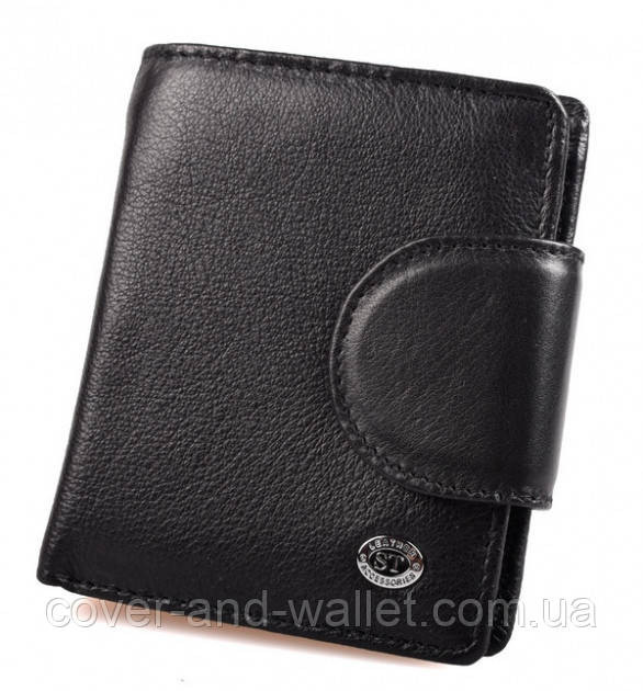 Компактный женский кожаный кошелек черного цвета на много карточек ST 415 Киев - изображение 5