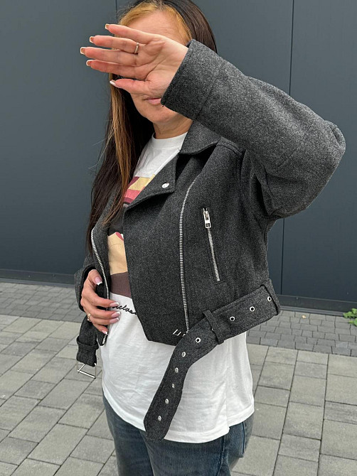 Женская куртка косуха укороченная кашемировая Серый S Харьков - изображение 8