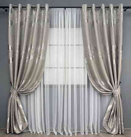 Комплект штор на люверсах VR-Textil Льон Рогожка № 1688ш Світло-сірий 150х250 см 2 шт (37-0239) Київ