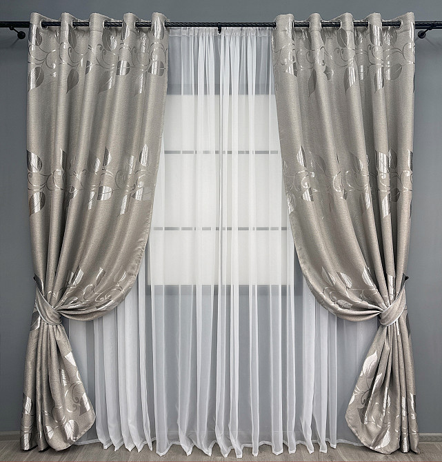 Комплект штор на люверсах VR-Textil Льон Рогожка № 1688ш Світло-сірий 150х250 см 2 шт (37-0239) Київ - фото 2