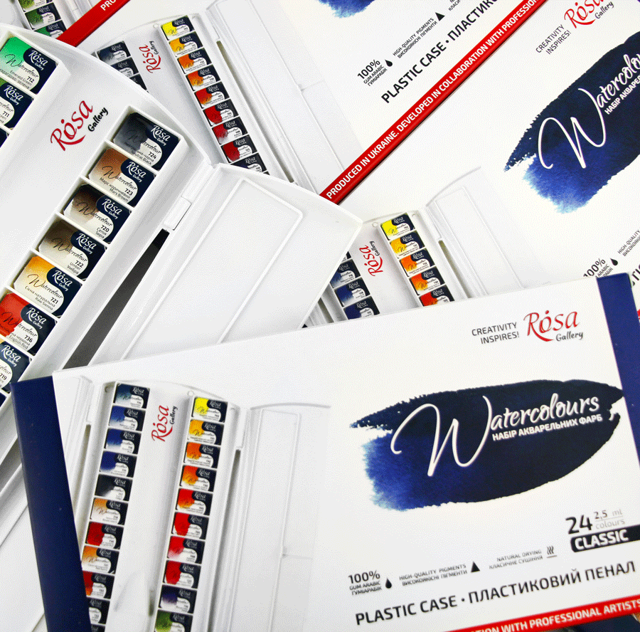 Набір акварельних фарб CLASSIC пластиковий пенал 24кол. х 2,5мл кювета ROSA Gallery Київ - фото 4