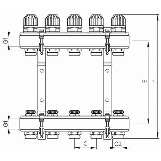 Колекторний блок з термостатичними клапанами Koer KR.1100-07 1"x7 ways   ( KR2633 ) 24081 Харків