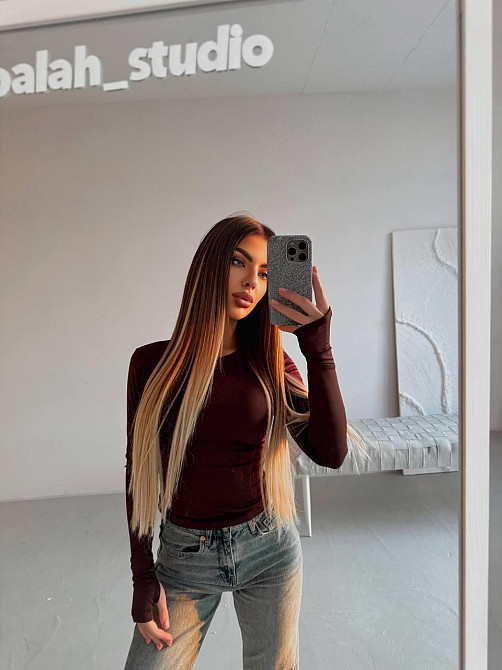 Жіночий базовий лонгслів із мікродайвінгу Шоколад Одеса - фото 9