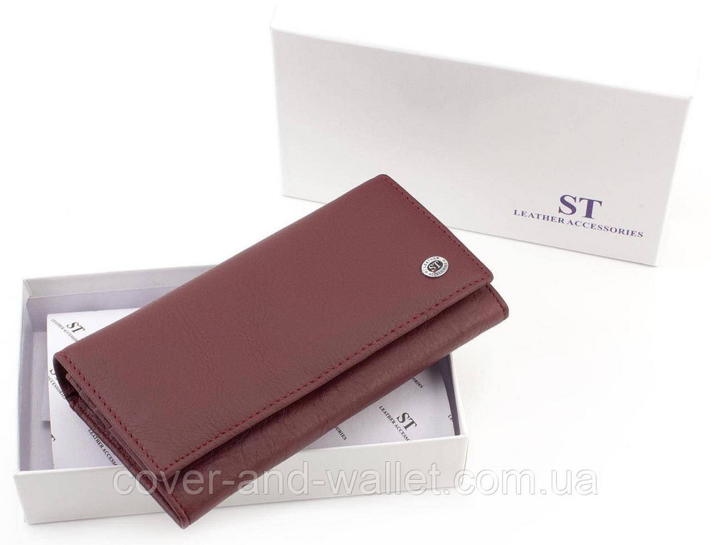 Бордовый женский кожаный кошелёк с монетницей на молнии ST Leather Киев - изображение 6