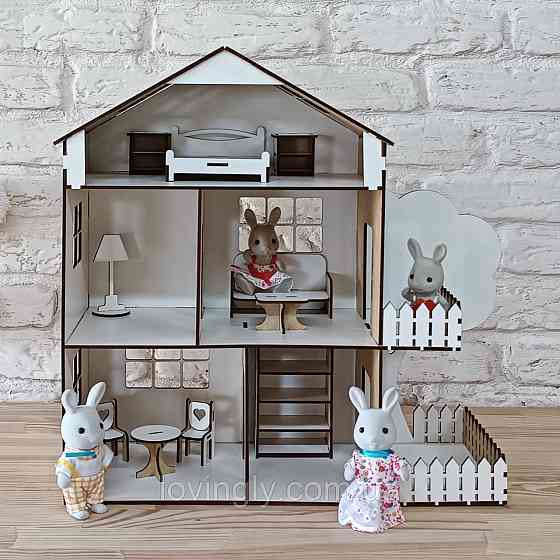 Белый кукольный домик 37см с набором мебели Ирпень