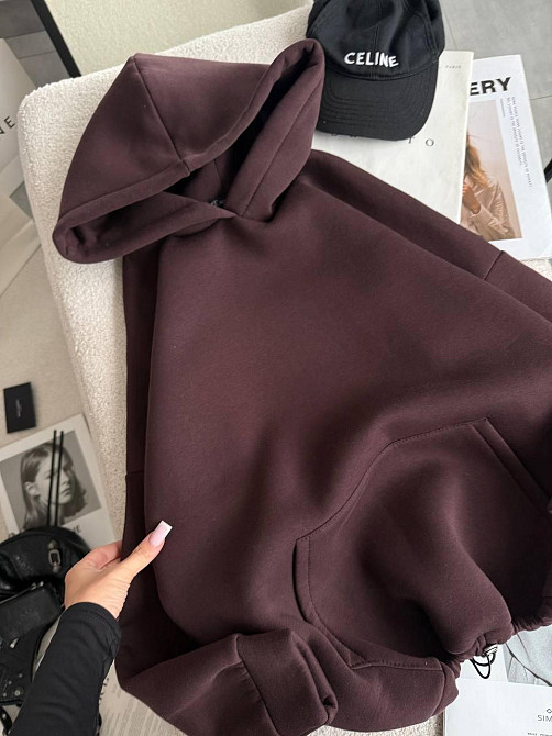 Женская базовая кофта худи из турецкой тринитки на флисе Шоколад Одесса - изображение 4