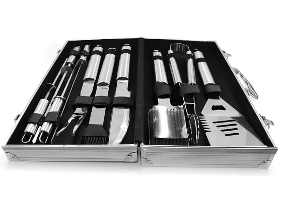 Набір для мангала BBQ Tools Set AL-10, 43x21x8 см, 10 предметів, нержавіюча сталь, алюмінієві ручки, кейс Одеса