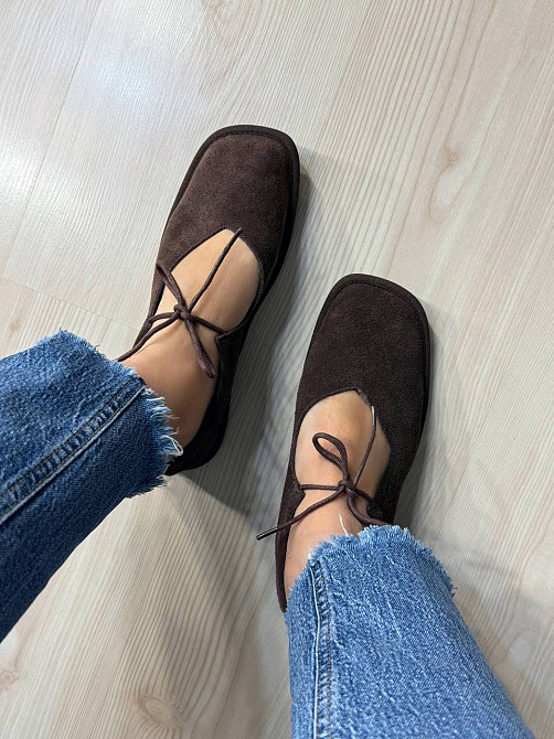 Балетки жіночі Meideli 0109-11 Mary Jane зі шнурком натуральна замша коричневі, 41, 26 см Київ - фото 1