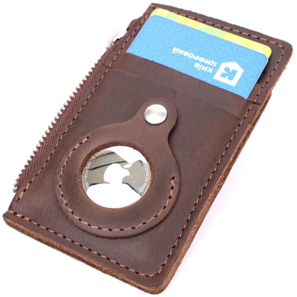 Оригінальний картхолдер з утримувачем для Apple AirTag з натуральної шкіри Коричневий (GRANDE PELLE) Київ - фото 9