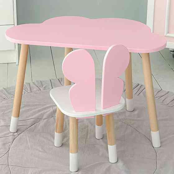 Стіл хмаринка 46х70х40 та стільчик метелик 26х26х26, дитячий столик та стілець для малювання/занять, рожевий з білим Київ
