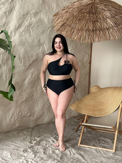 Роздільний купальник великого розміру з високою посадкою plus size з поролоновими чашками біфлекс чорний 4XL Одеса - фото 9