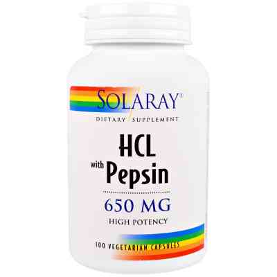 Пробиотики Solaray Бетаин HCL и Пеппсин, HCL with Pepsin, 650 мг, 100 вегетари (SOR-04814) Винница