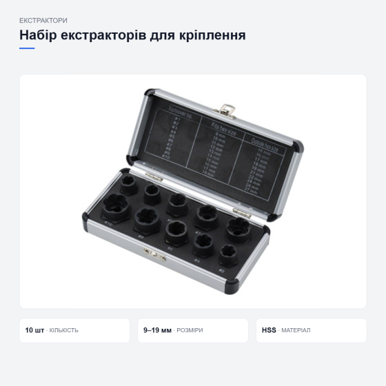 Набір екстракторів для пошкоджених болтів і гайок Київ