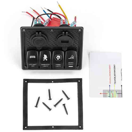 Панель переключения на 4 кнопки с 4.2A USB Вольтметр и прикуриватель под карбон Киев