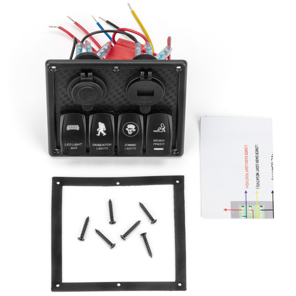 Панель переключения на 4 кнопки с 4.2A USB Вольтметр и прикуриватель под карбон Киев - изображение 2