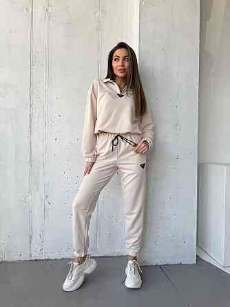 Жіночий повсякденний костюм-двійка: кофта та штани двухнитка-петля Беж, 44 Одеса