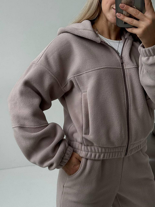 Женский повседневный теплый костюм на молнии с поларом флиса Бежевий, 42/44 Одесса - изображение 9