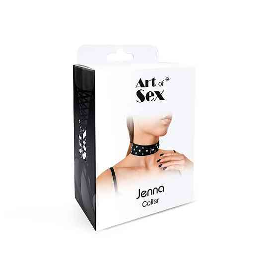Ошейник из натуральной кожи с заклепками и стразами Art of Sex - Jenna Collar, Черный Sex Aura Киев