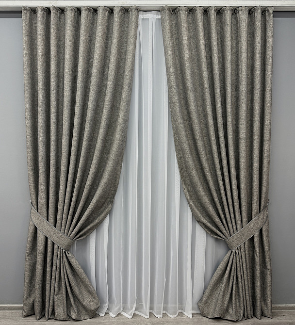 Комплект готовых штор VR-Textil Лен ALORA-TON № 1871ш Серый 100х270см 2 шт (31-932) Киев - изображение 2